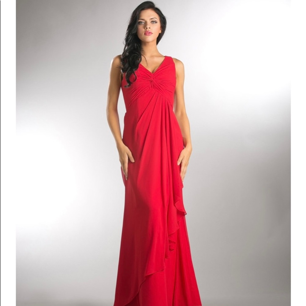 Amelia Couture Red Chiffon Gown, NWOT